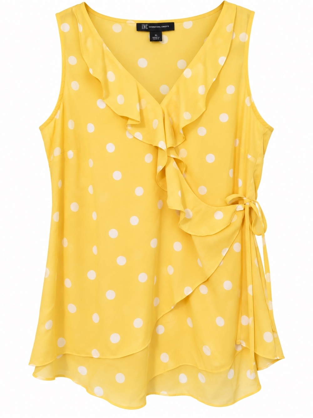 INC International Concepts Yellow Polka Dot Ruffle Wrap Blouse Top 1X